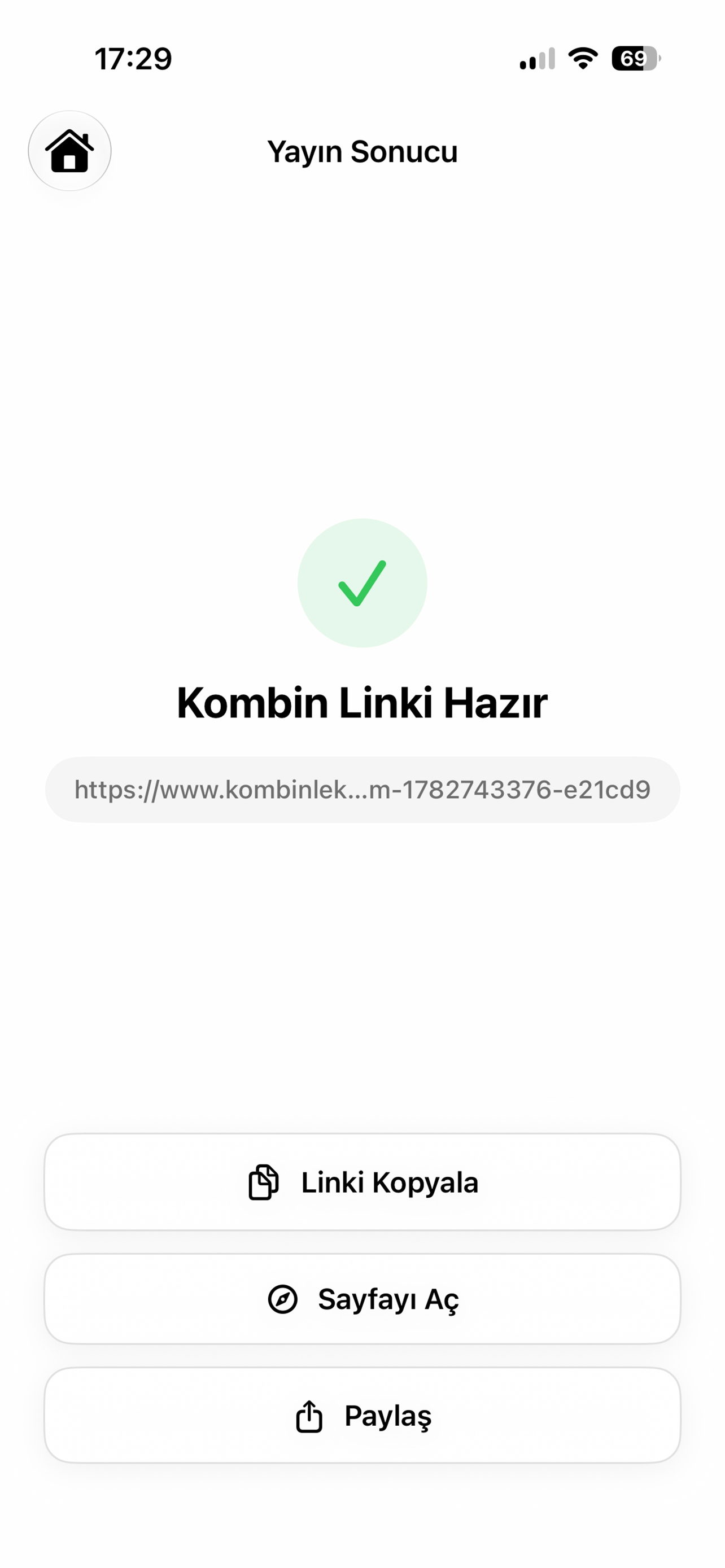 Kombin link ekranı